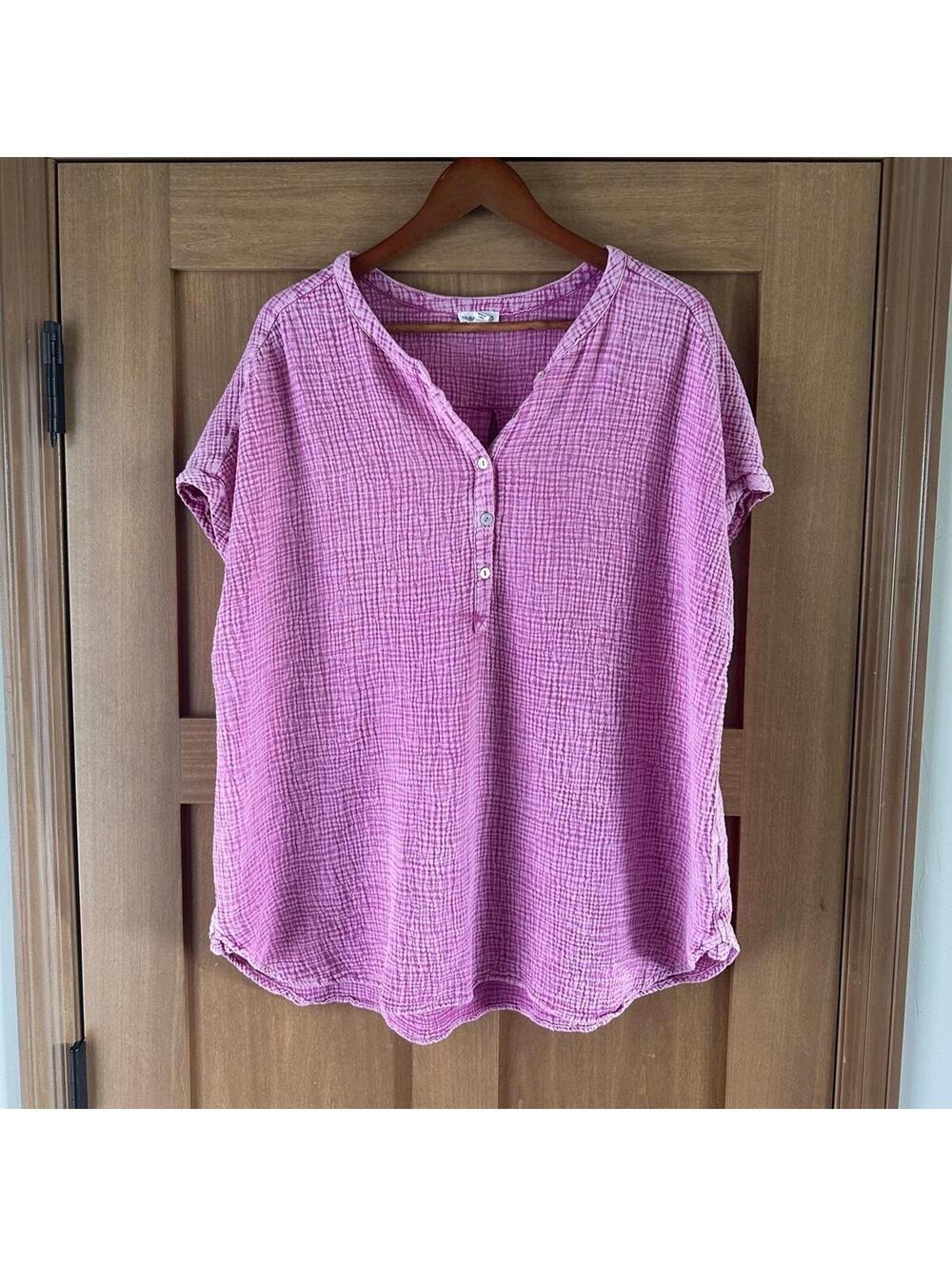 Tribal Jeans Gauzy Cotton Short Cap Sleeve Top Blouse Pink Women’s Plus sz 2x